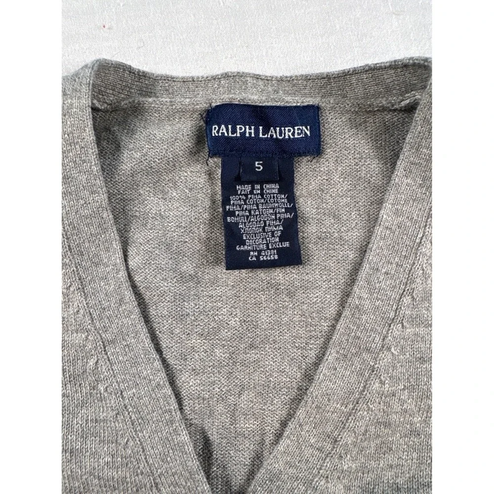 Ralph Lauren Cardigan Sweater Girls Size 5 Pima‎ cotton Gold Buttons Pony Logo